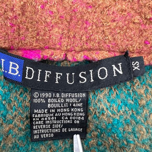 Vintage 90s IB I.B. Diffusion Aztec Southwest Oversized Boiled Wool Jacket XS - Picture 7 of 11